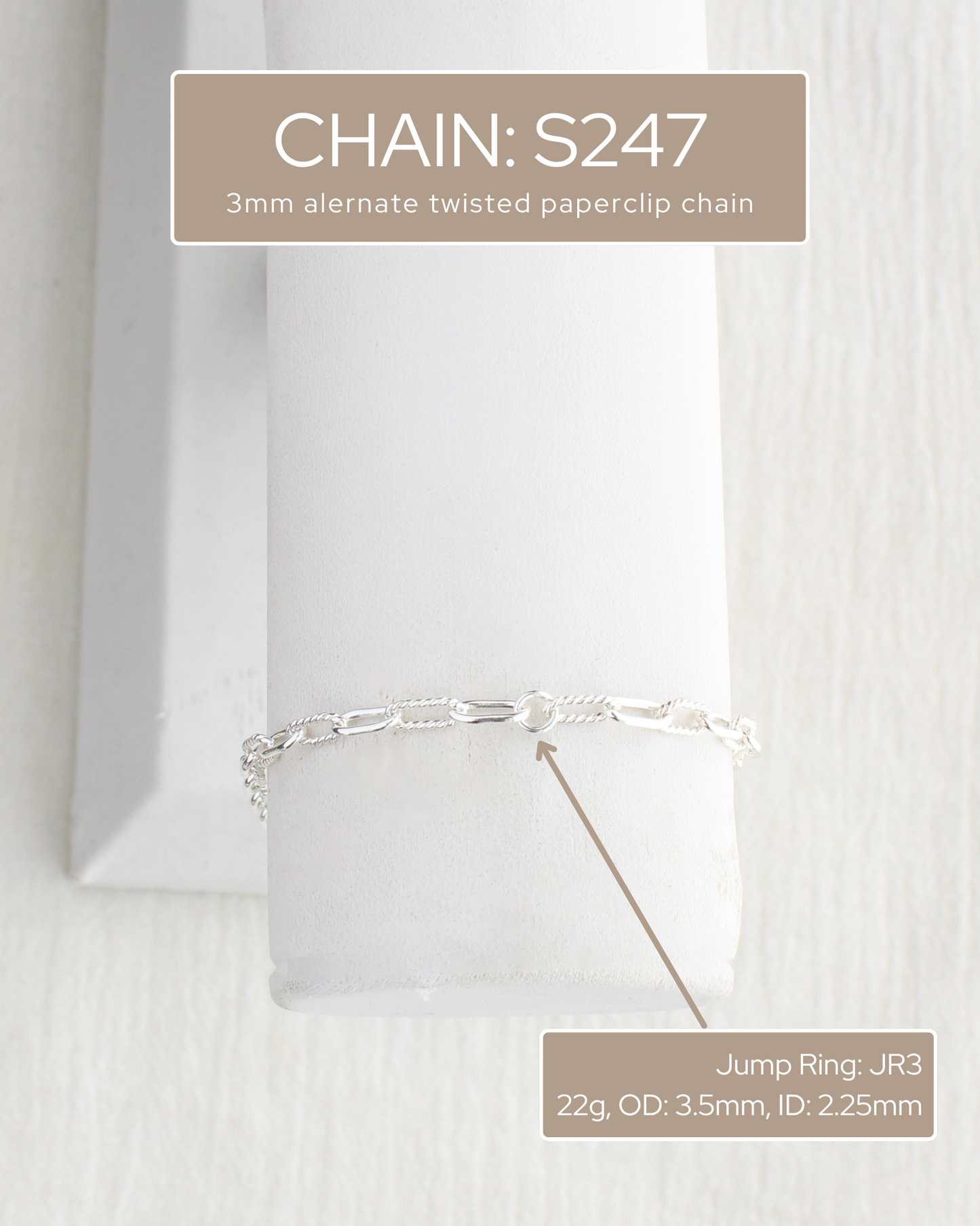 3mm Alernate Twisted Paperclip Chain, S247, G247