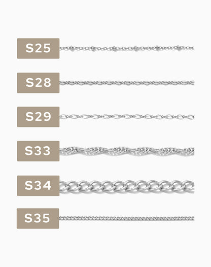 2 inch chain sample, .925 sterling silver, S1-S42, CSP200-5