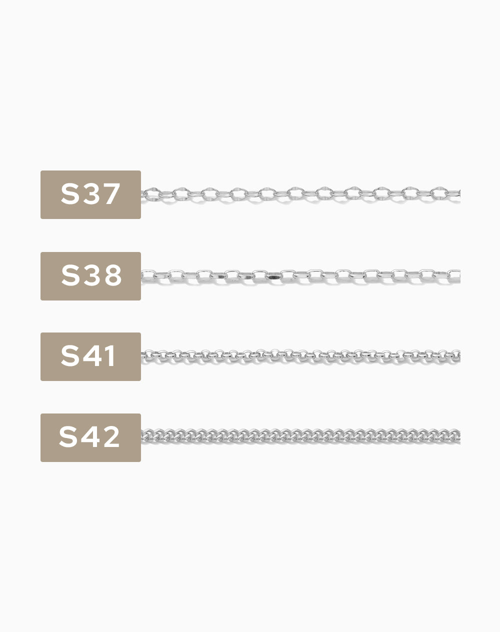 2 inch chain sample, .925 sterling silver, S1-S42, CSP200-5