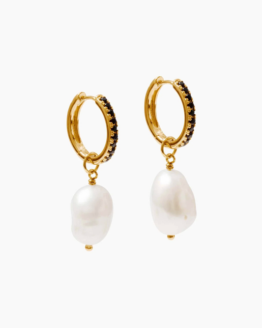 15mm Pearl Gold Hoop Dangle Earrings, E1