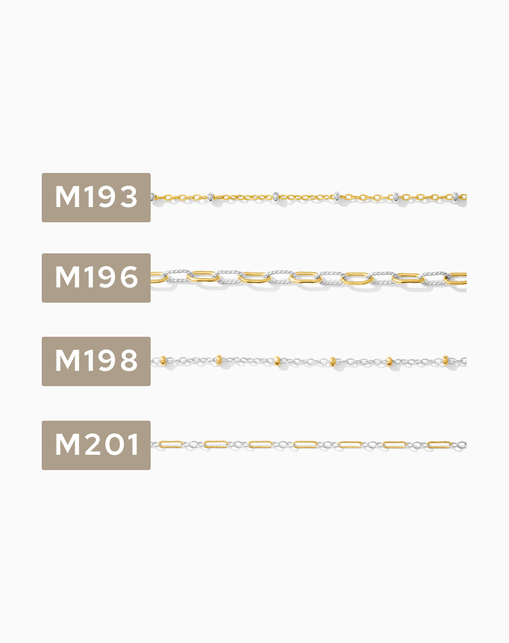 2 inch chain sample, mixed metal 14k gold filled with sterling silver, CSP200-4