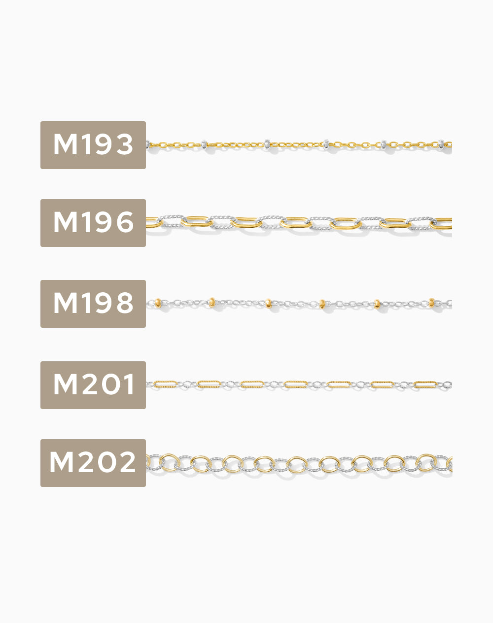 2 inch chain sample, mixed metal 14k gold filled with sterling silver, CSP200-4