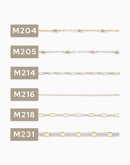 2 inch chain sample, mixed metal 14k gold filled with sterling silver, CSP200-4