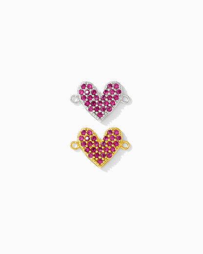 Ruby Red Corundum Pave Heart Connector, CN127
