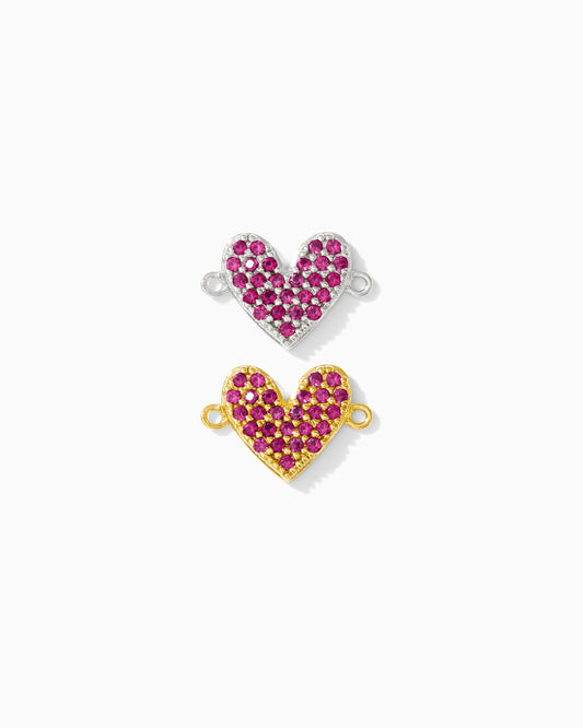 Ruby Red Corundum Pave Heart Connector, CN127