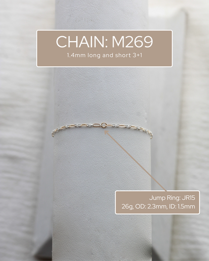 1.4mm long and short mixed metal chain 1+3,  M269