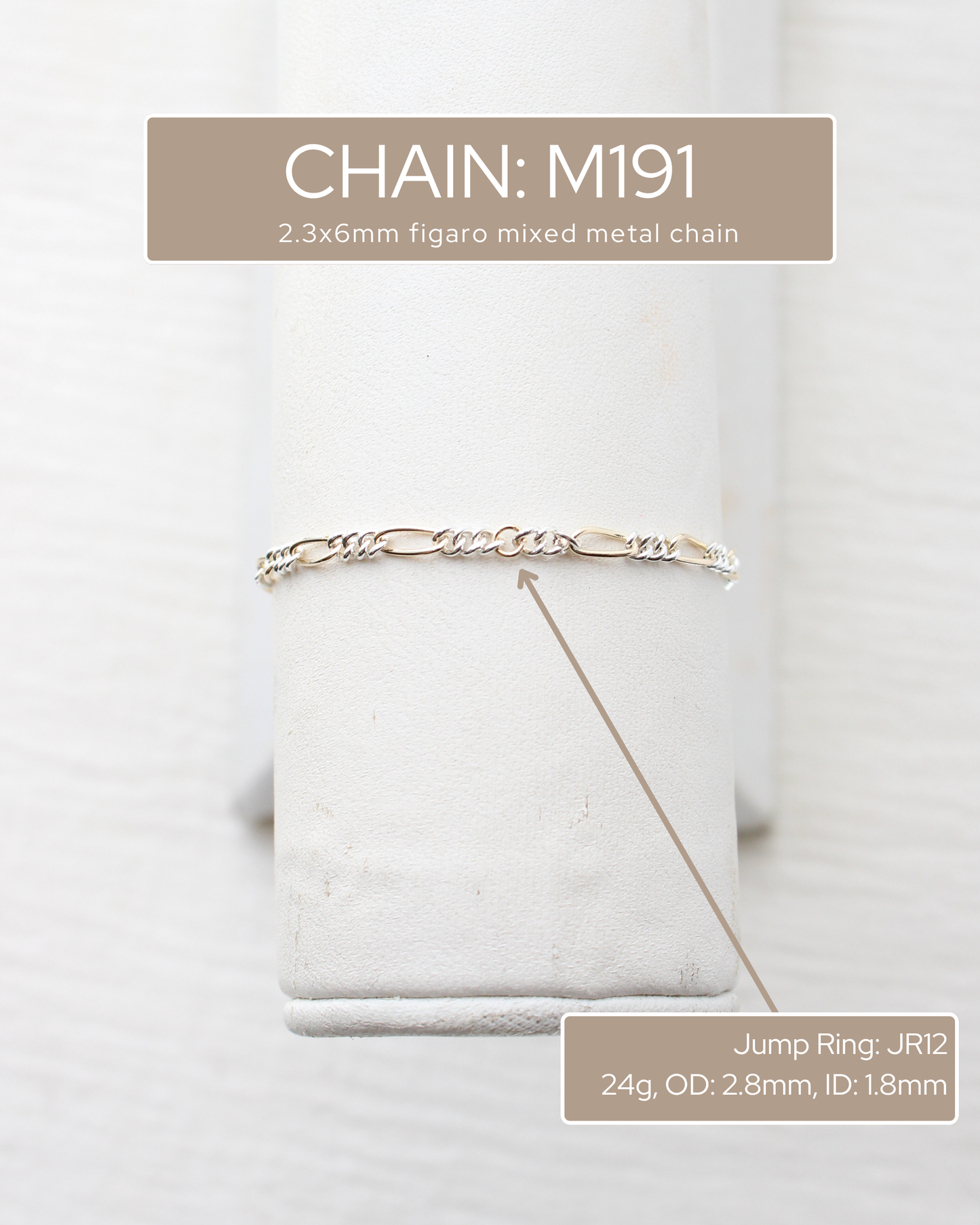 2.3mm Figaro Mixed Metal Chain, M191