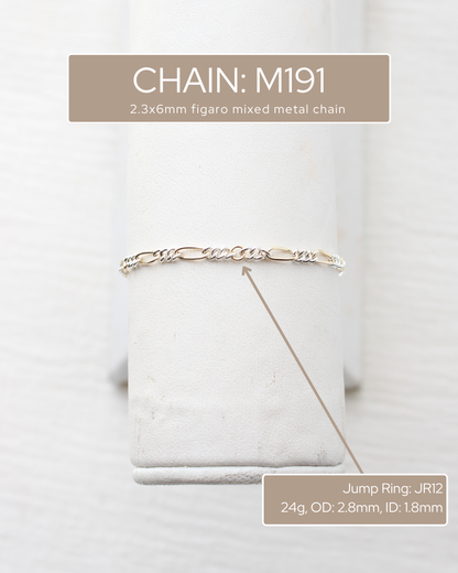 2.3mm Figaro Mixed Metal Chain, M191