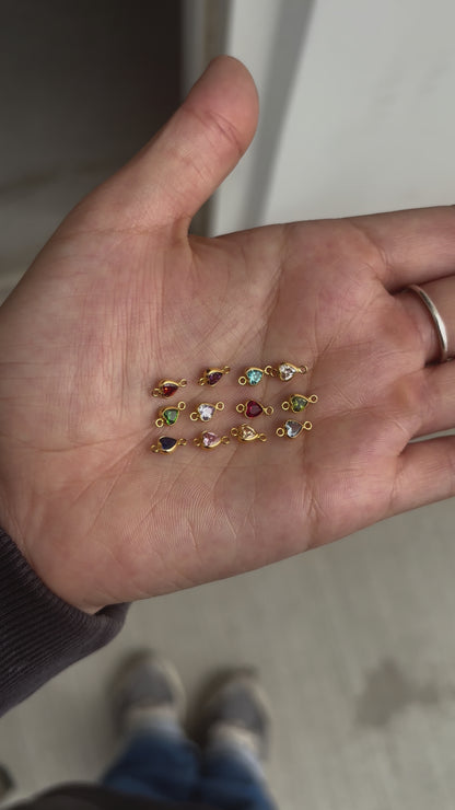 4mm Vertical Heart Shaped Birthstone Connector, CN339