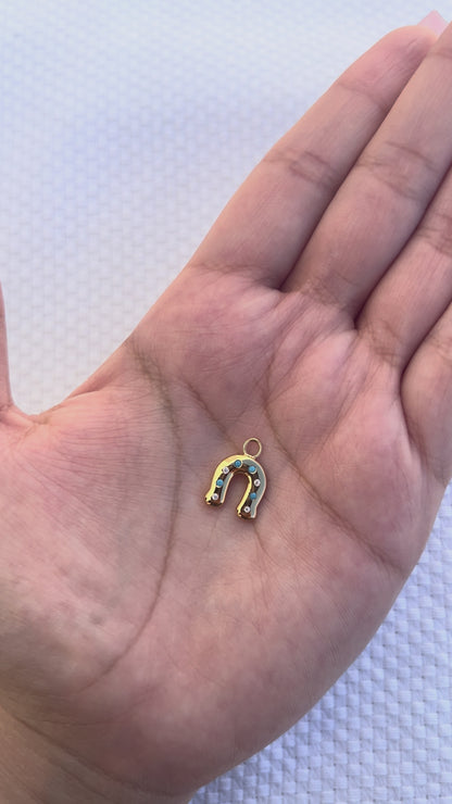 Horseshoe with CZ and Turquoise Charm, CH281