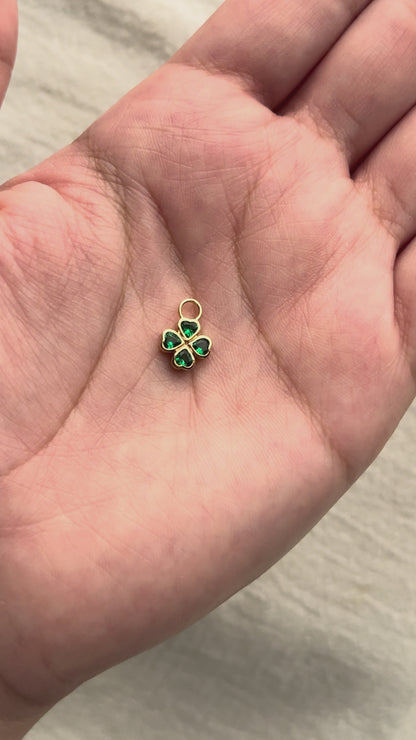 Heart Clover Charm with Emerald Nano Gem, CH294