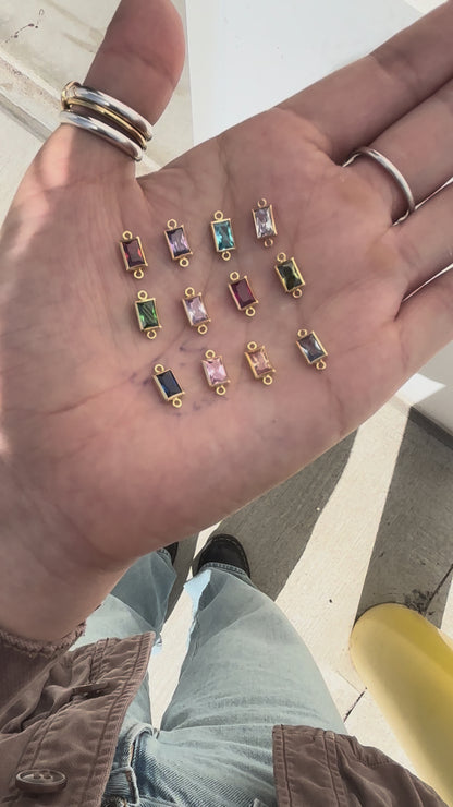 4x6mm Birthstone CZ Rectangle Connector, CN389
