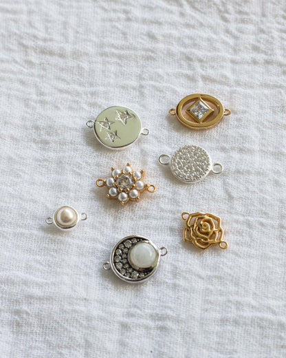 White CZ and Pearl Flower Connector, CN99