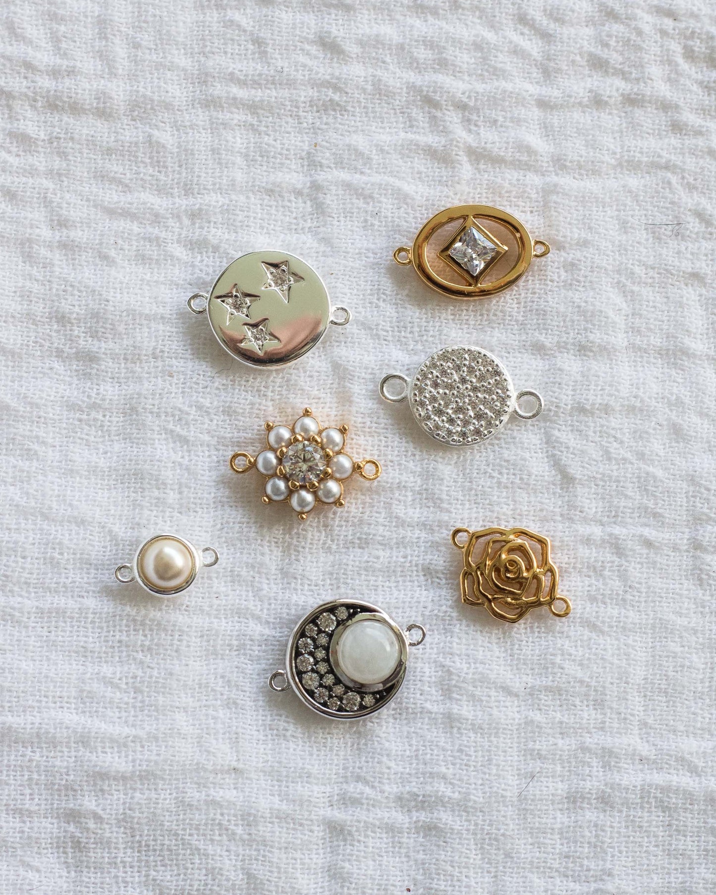 Rainbow Moonstone and CZ Crescent Moon Connector, CN103
