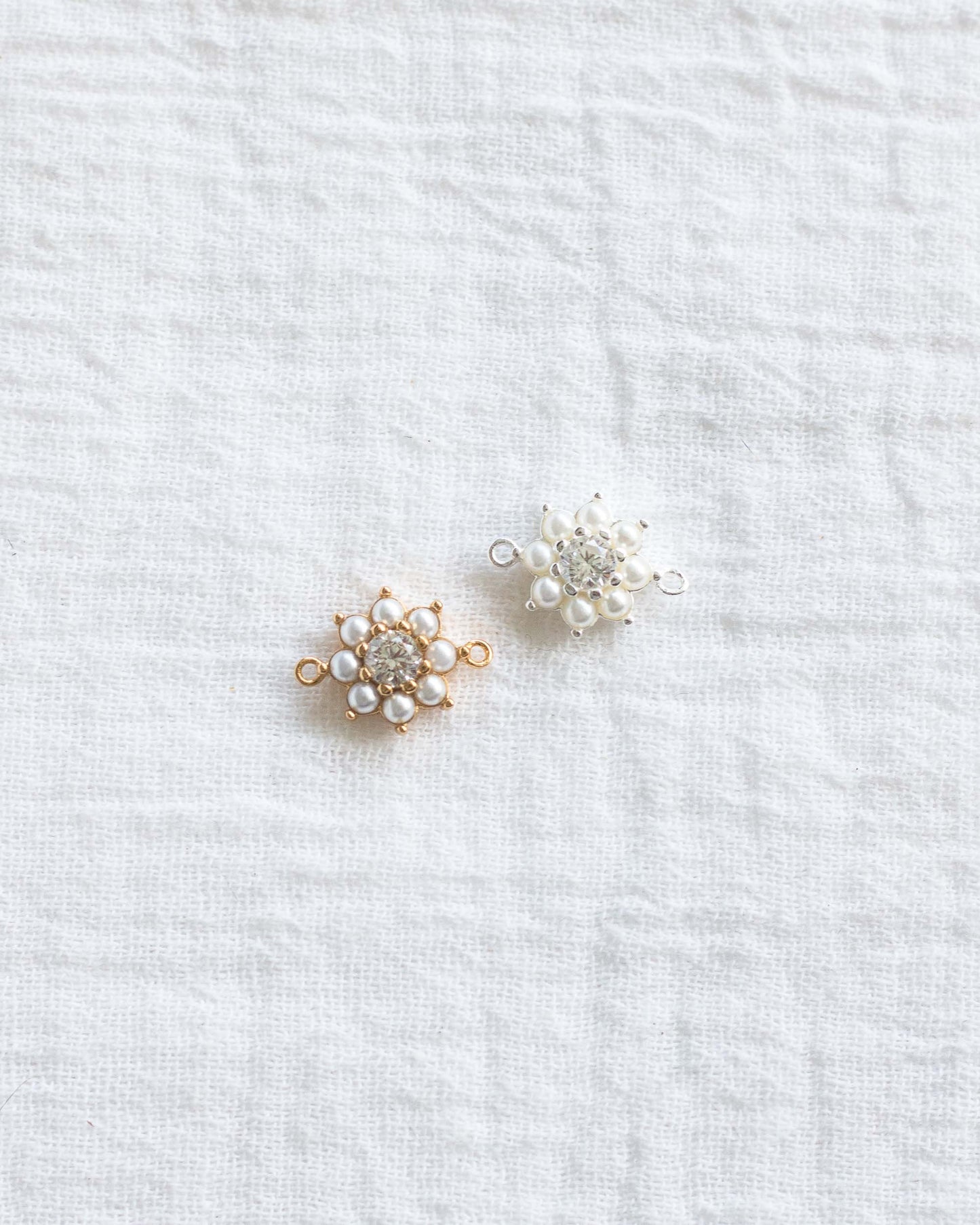 White CZ and Pearl Flower Connector, CN99