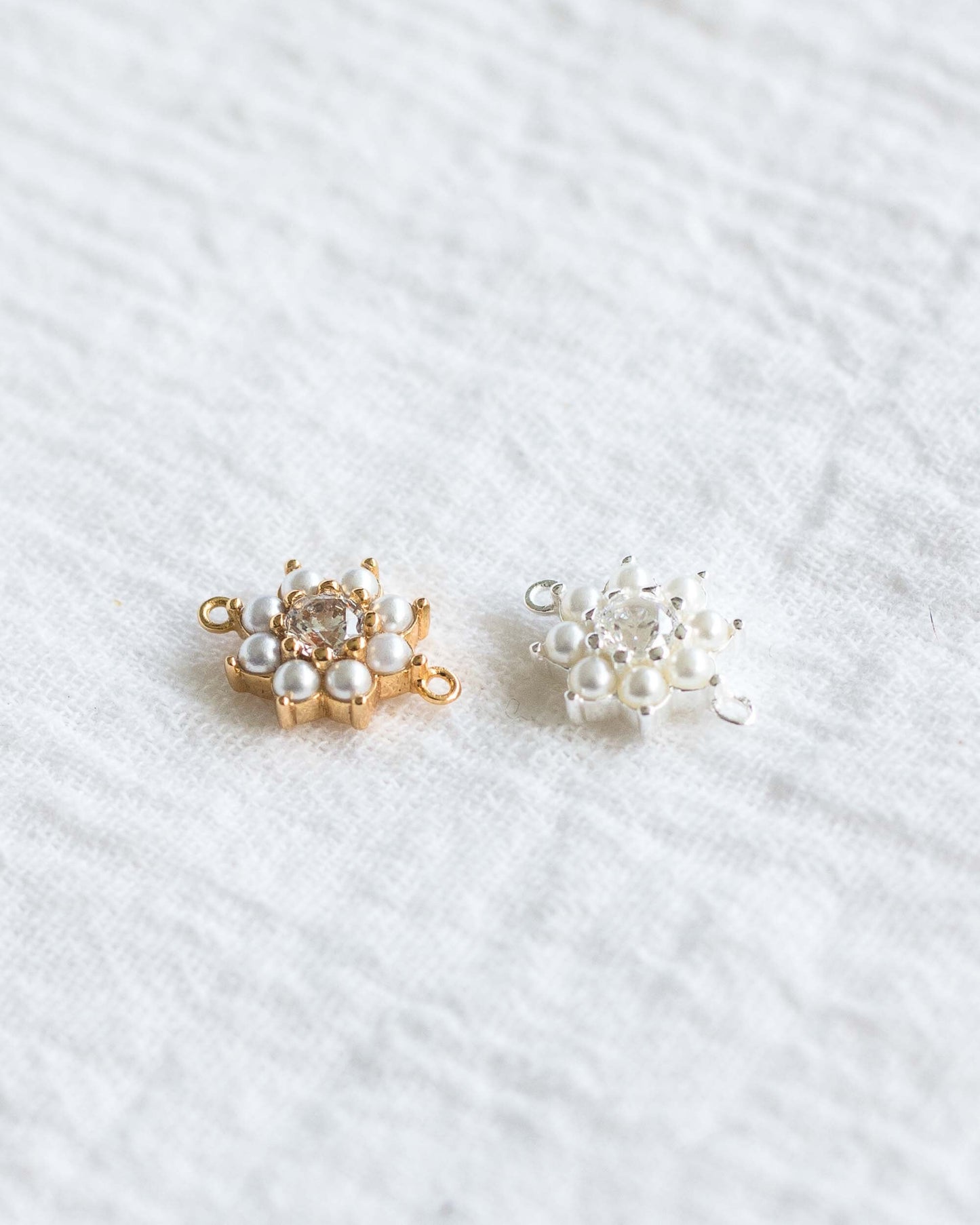 White CZ and Pearl Flower Connector, CN99