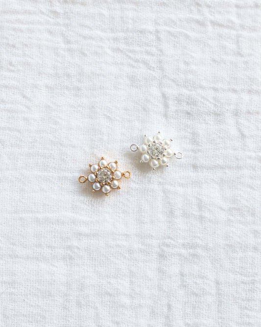 White CZ and Pearl Flower Connector, CN99