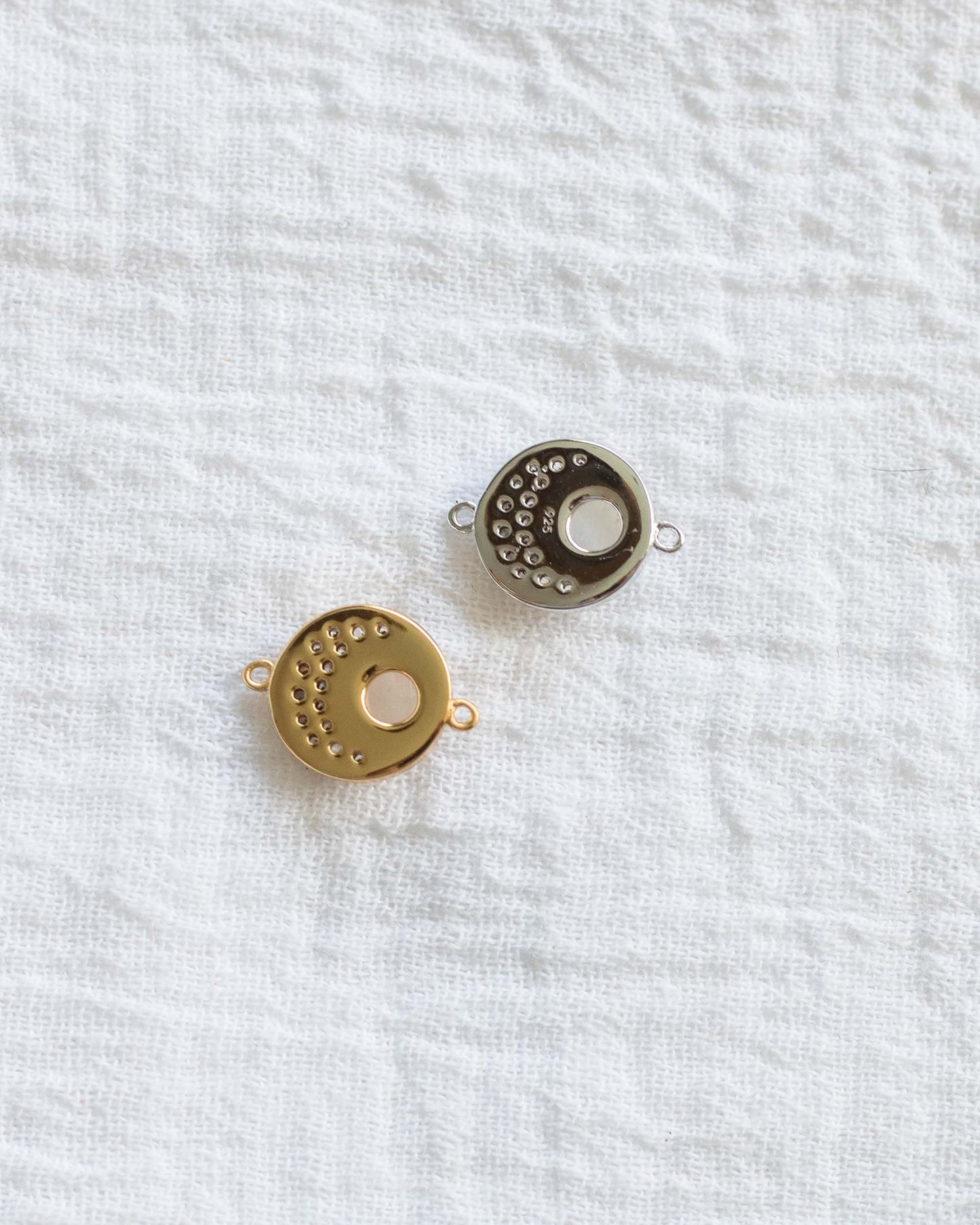 Rainbow Moonstone and CZ Crescent Moon Connector, CN103