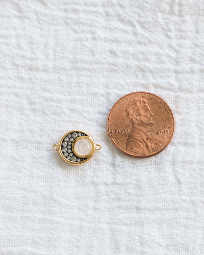 Rainbow Moonstone and CZ Crescent Moon Connector, CN103