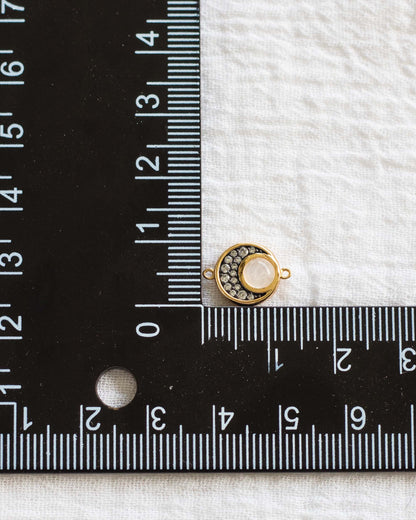 Rainbow Moonstone and CZ Crescent Moon Connector, CN103